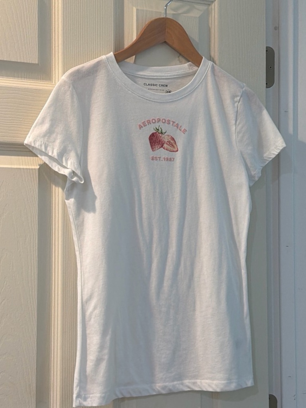 Aeropostale White Short-Sleeve Tee with Pink Strawberry Graphic